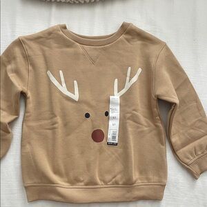 Adorable Tan Reindeer Kids Sweatshirt